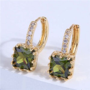 Cubic Zirconia Inlaid Elegant Square Shape Women Ear Clips - Green