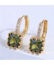 Cubic Zirconia Inlaid Elegant Square Shape Women Ear Clips - Green