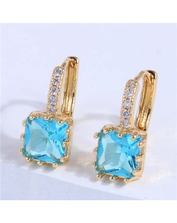 Cubic Zirconia Inlaid Elegant Square Shape Women Ear Clips - Ocean Blue