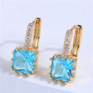 Cubic Zirconia Inlaid Elegant Square Shape Women Ear Clips - Ocean Blue