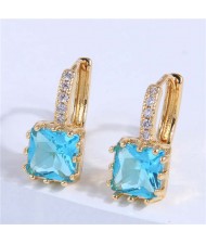 Cubic Zirconia Inlaid Elegant Square Shape Women Ear Clips - Ocean Blue