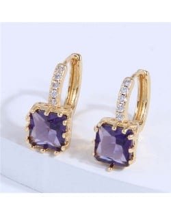 Cubic Zirconia Inlaid Elegant Square Shape Women Ear Clips - Purple