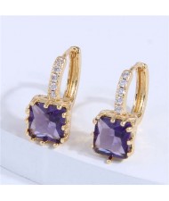 Cubic Zirconia Inlaid Elegant Square Shape Women Ear Clips - Purple