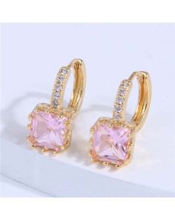 Cubic Zirconia Inlaid Elegant Square Shape Women Ear Clips - Violet