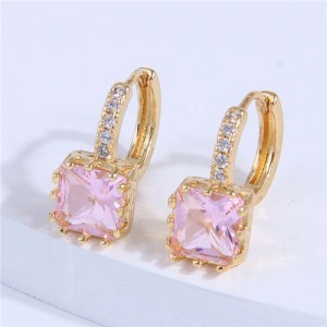 Cubic Zirconia Inlaid Elegant Square Shape Women Ear Clips - Violet