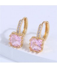 Cubic Zirconia Inlaid Elegant Square Shape Women Ear Clips - Violet