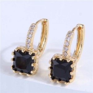 Cubic Zirconia Inlaid Elegant Square Shape Women Ear Clips - Black