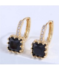 Cubic Zirconia Inlaid Elegant Square Shape Women Ear Clips - Black