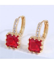 Cubic Zirconia Inlaid Elegant Square Shape Women Ear Clips - Red