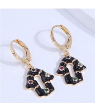 Shining Rhinestone Embellished Oil-spot Glazed Unique Magical Hand Pendant Women Ear Clips - Black