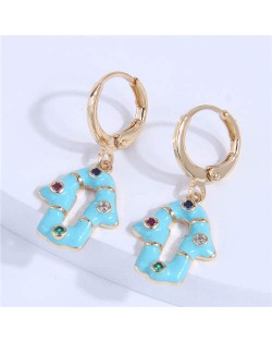 Shining Rhinestone Embellished Oil-spot Glazed Unique Magical Hand Pendant Women Ear Clips - Blue