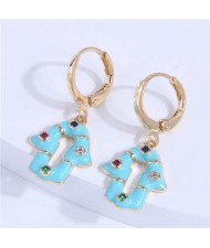 Shining Rhinestone Embellished Oil-spot Glazed Unique Magical Hand Pendant Women Ear Clips - Blue