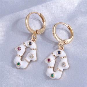 Shining Rhinestone Embellished Oil-spot Glazed Unique Magical Hand Pendant Women Ear Clips - White