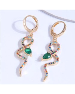 Cubic Zirconia Inlaid Snake Shape Wholesale Women Dangle Earrings - Multicolor