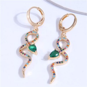 Cubic Zirconia Inlaid Snake Shape Wholesale Women Dangle Earrings - Multicolor