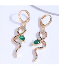 Cubic Zirconia Inlaid Snake Shape Wholesale Women Dangle Earrings - Multicolor