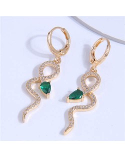 Cubic Zirconia Snake Shape Inlaid Wholesale Women Dangle Earrings - White