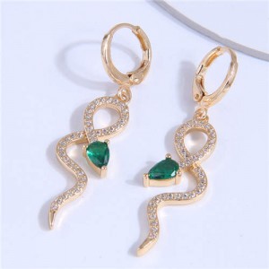 Cubic Zirconia Snake Shape Inlaid Wholesale Women Dangle Earrings - White