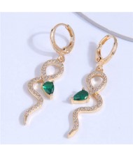 Cubic Zirconia Snake Shape Inlaid Wholesale Women Dangle Earrings - White