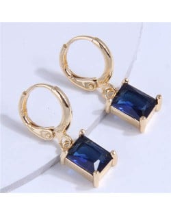 Square Cubic Zirconia Dangle Design Women Wholesale Ear Clips - Dark Blue