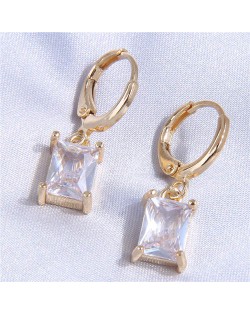 Square Cubic Zirconia Dangle Design Women Wholesale Ear Clips - White