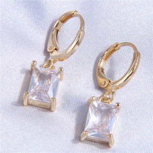 Square Cubic Zirconia Dangle Design Women Wholesale Ear Clips - White