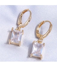 Square Cubic Zirconia Dangle Design Women Wholesale Ear Clips - White