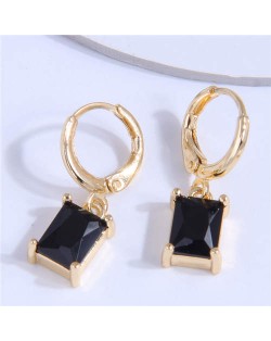 Square Cubic Zirconia Dangle Design Women Wholesale Ear Clips - Black