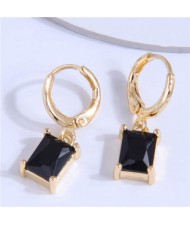 Square Cubic Zirconia Dangle Design Women Wholesale Ear Clips - Black