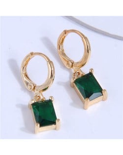 Square Cubic Zirconia Dangle Design Women Wholesale Ear Clips - Green