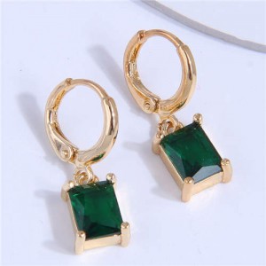 Square Cubic Zirconia Dangle Design Women Wholesale Ear Clips - Green