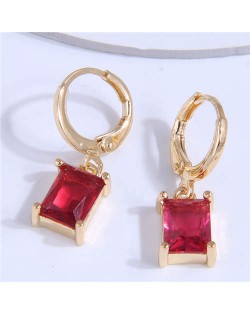 Square Cubic Zirconia Dangle Design Women Wholesale Ear Clips - Red