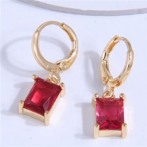 Square Cubic Zirconia Dangle Design Women Wholesale Ear Clips - Red