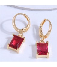 Square Cubic Zirconia Dangle Design Women Wholesale Ear Clips - Red