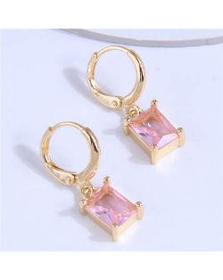 Square Cubic Zirconia Dangle Design Women Wholesale Ear Clips - Pink