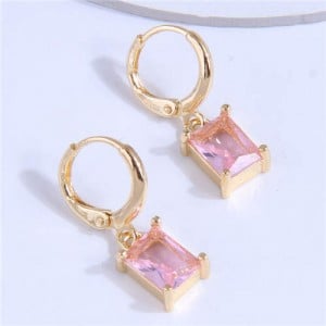Square Cubic Zirconia Dangle Design Women Wholesale Ear Clips - Pink