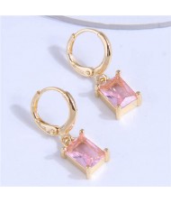 Square Cubic Zirconia Dangle Design Women Wholesale Ear Clips - Pink