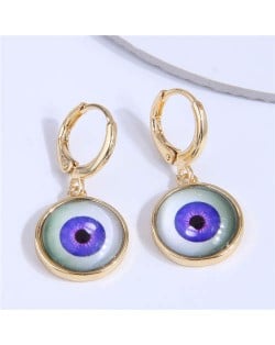 Evil Eye Design Fashionable Copper Women Ear Clips - Violet