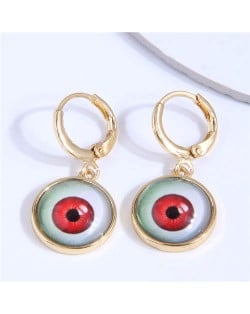 Evil Eye Design Fashionable Copper Women Ear Clips - Red