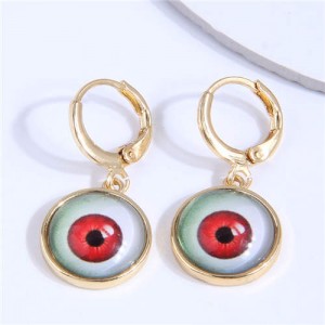 Evil Eye Design Fashionable Copper Women Ear Clips - Red