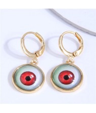 Evil Eye Design Fashionable Copper Women Ear Clips - Red