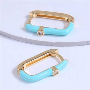 Oil-spot Glazed Bold Fashion Women Big Ear Clips - Light Blue