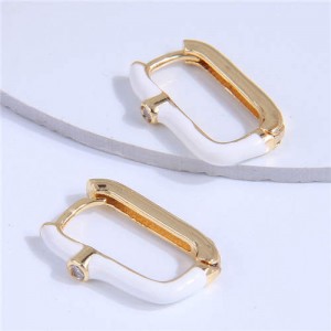 Oil-spot Glazed Bold Fashion Women Big Ear Clips - White