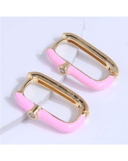 Oil-spot Glazed Bold Fashion Women Big Ear Clips - Pink