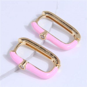 Oil-spot Glazed Bold Fashion Women Big Ear Clips - Pink