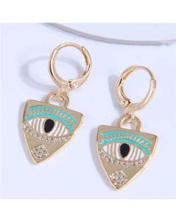 Cubic Zirconia Embellished Triangle Charming Eye Design Copper Ear Clips - Teal