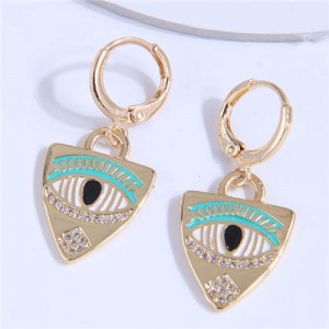Cubic Zirconia Embellished Triangle Charming Eye Design Copper Ear Clips - Teal