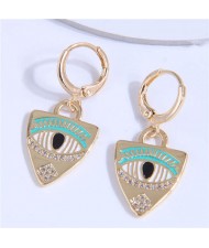 Cubic Zirconia Embellished Triangle Charming Eye Design Copper Ear Clips - Teal