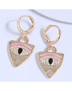 Cubic Zirconia Embellished Triangle Charming Eye Design Copper Ear Clips - Pink