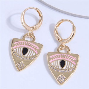 Cubic Zirconia Embellished Triangle Charming Eye Design Copper Ear Clips - Pink